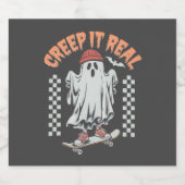 Creep It Real Retro Halloween Schaats Ghost Bier Etiket (Enkel label)