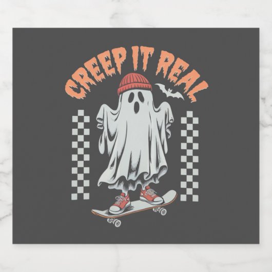Creep It Real Retro Halloween Schaats Ghost Bier Etiket (Enkel label)