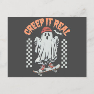 Creep It Real Retro Halloween Schaats Ghost Briefkaart
