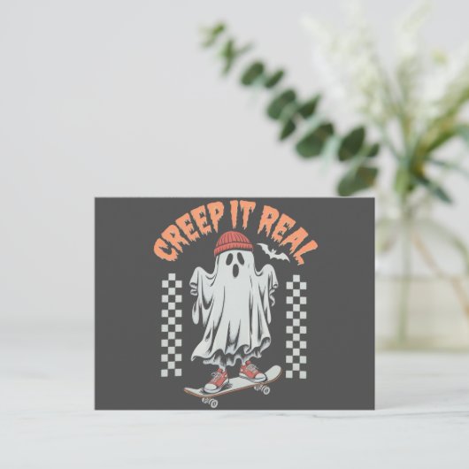 Creep It Real Retro Halloween Schaats Ghost Briefkaart (Staand voorkant)