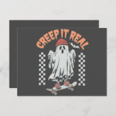 Creep It Real Retro Halloween Schaats Ghost Briefkaart (Voorkant / Achterkant)