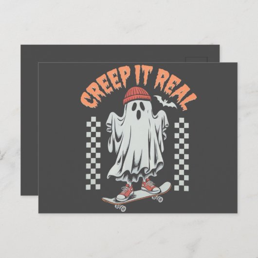 Creep It Real Retro Halloween Schaats Ghost Briefkaart (Voorkant / Achterkant)