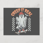 Creep It Real Retro Halloween Schaats Ghost Briefkaart (Voorkant)