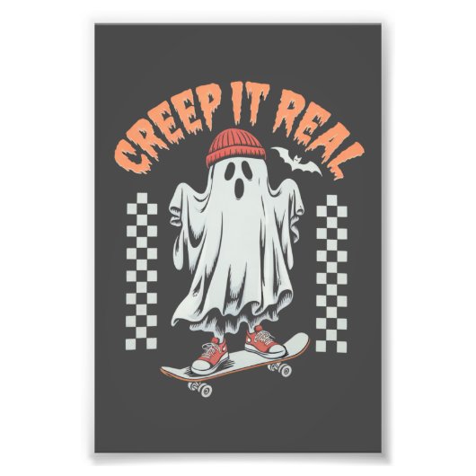 Creep It Real Retro Halloween Schaats Ghost Foto Afdruk (Voorkant)