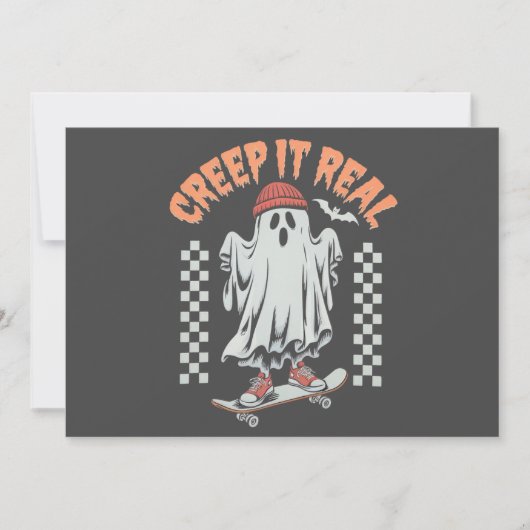 Creep It Real Retro Halloween Schaats Ghost Kaart (Voorkant)