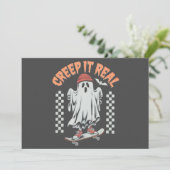 Creep It Real Retro Halloween Schaats Ghost Kaart (Staand voorkant)