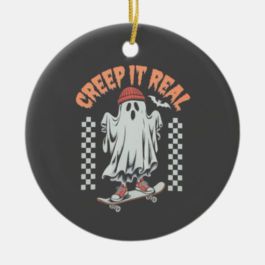 Creep It Real Retro Halloween Schaats Ghost Keramisch Ornament (Voorkant)