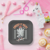 Creep It Real Retro Halloween Schaats Ghost Papieren Bordje (Feest)