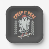 Creep It Real Retro Halloween Schaats Ghost Papieren Bordje (Voorkant)