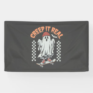 Creep It Real Retro Halloween Schaats Ghost Spandoek