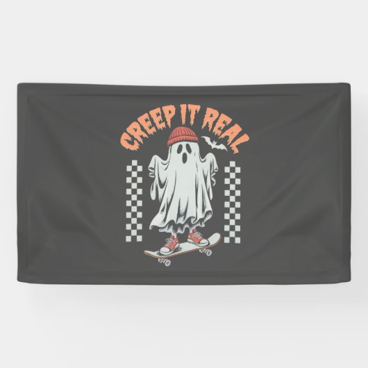 Creep It Real Retro Halloween Schaats Ghost Spandoek (Horizontaal)