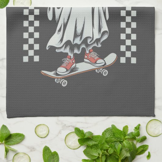 Creep It Real Retro Halloween Schaats Ghost Theedoek (Gevouwen)