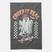 Creep It Real Retro Halloween Schaats Ghost Theedoek (Verticaal)
