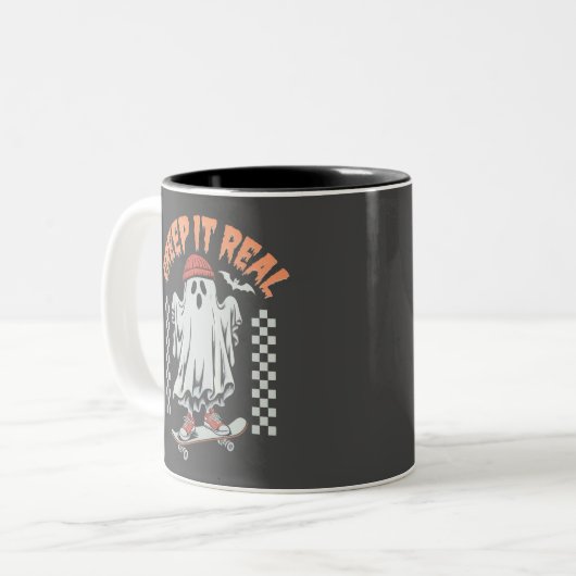 Creep It Real Retro Halloween Schaats Ghost Tweekleurige Koffiemok (Voorkant links)