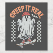 Creep It Real Retro Halloween Schaats Ghost Wijn Etiket (Enkel label)