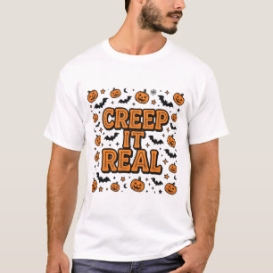 Creep It Real Retro Halloween-typografiepatroon T-shirt