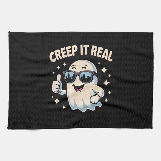 Creep It Real, Schattigee Halloween-geest Theedoek (Horizontaal)