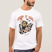 Creep it Real Skater Boy Ghost Pumpkin Skeleton Sk T-shirt (Voorkant)