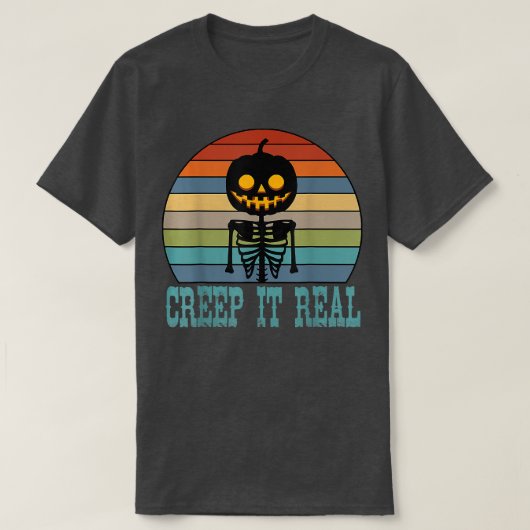 Creep it Real Skeleton Pumpkin , Spooky Hal T-shirt (Design voorkant)