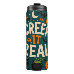 Creep It Real skeletten zwarte kat pompoenen Thermosbeker