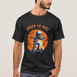 Creep It Real Spooky Dude Skull Skateboard Kinder  T-shirt