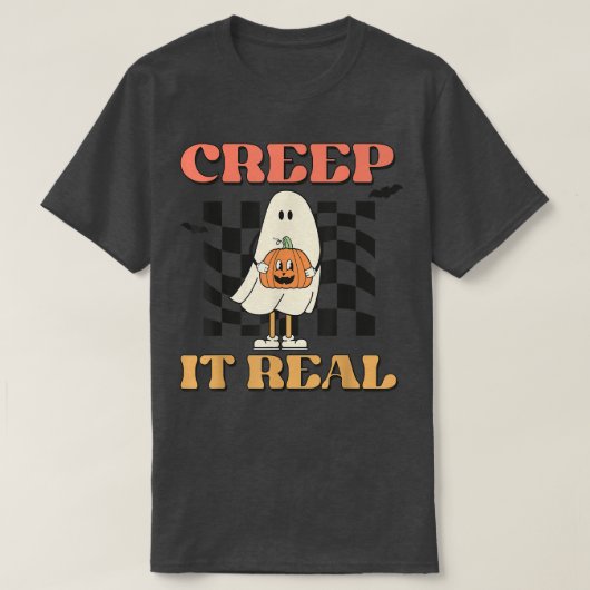 Creep it Real Spooky Ghost Groovy Hippie Pumpkin H T-shirt (Design voorkant)