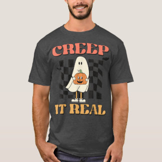 Creep it Real Spooky Ghost Groovy Hippie Pumpkin H T-shirt