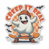 Creep it Real Spooky Halloween Ghost Skating Board Sticker (Voorkant)