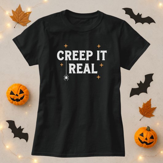 Creep It Real White Spider Pun voor Halloween T-shirt