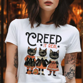Creep It Real Zwarte Kat Oude Halloween Tri-Blend Shirt