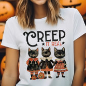 Creep It Real Zwarte Kat Oude Halloween Tri-Blend Shirt