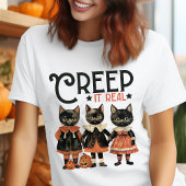 Creep It Real Zwarte Kat Oude Halloween Tri-Blend Shirt