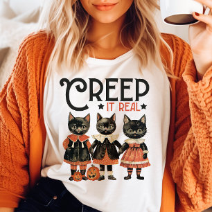 Creep It Real Zwarte Kat Vintage Halloween Tri-Blend Shirt
