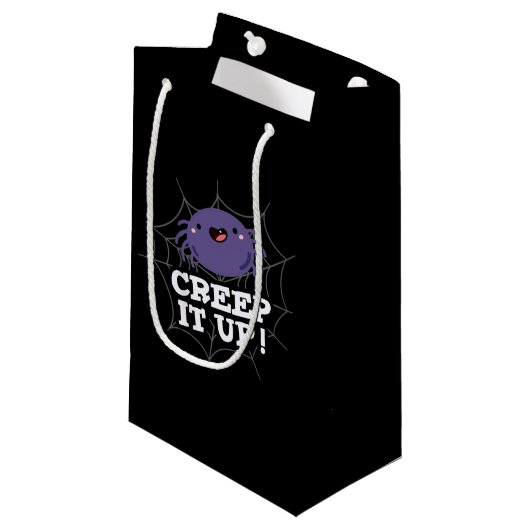 Creep It Up Funny Spider Pun Dark BG Klein Cadeauzakje (Voorkant Gekanteld)