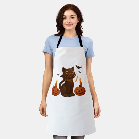 Creeper pompoen kat Halloween Gift Oversized T-Shi Schort (Gedragen)