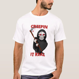 Creepin het echt enge schedel halloween nachtmerri t-shirt