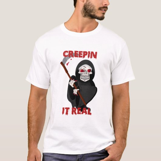 Creepin het echt enge schedel halloween nachtmerri t-shirt (Voorkant)