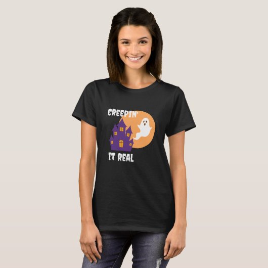 Creepin’ it Real Funny Ghost Halloween T-shirt (Voorkant volledig)
