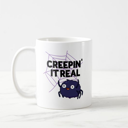 Creepin It Real Funny Halloween Spider Pun Koffiemok (Links)