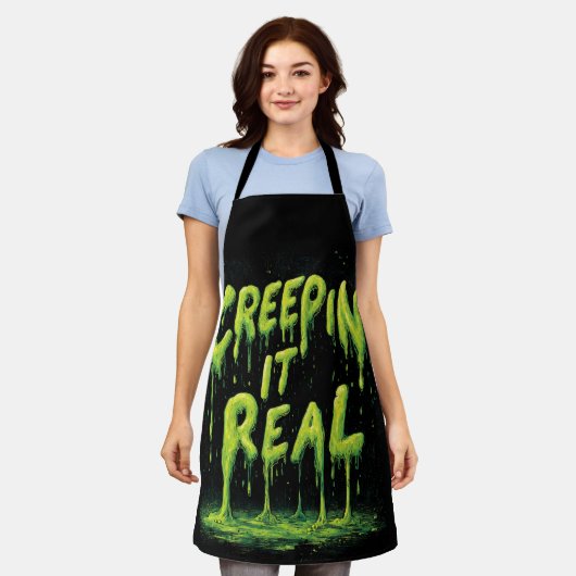 "Creepin it Real" Humorous Slime Typography Schort (Gedragen)
