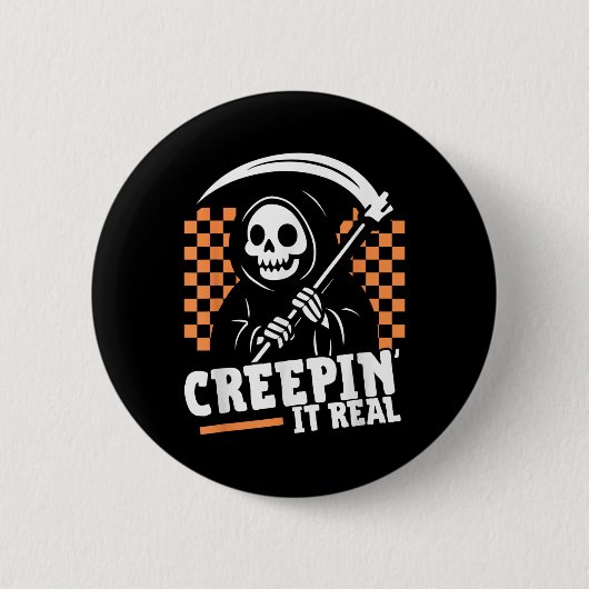 Creepin It Real Retro Grim Reaper Grappig Hallowee Ronde Button 5,7 Cm (Voorkant)