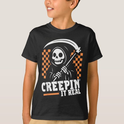 Creepin It Real Retro Grim Reaper Grappig Hallowee T-shirt (Voorkant)