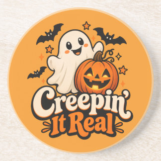 “Creepin’ It Real” Schattige Halloween Zandsteen Onderzetter