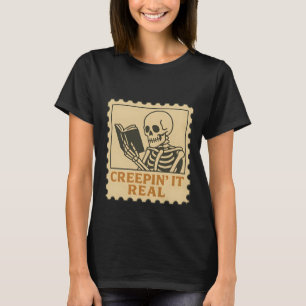 Creepin’ It Real – Skeleton boekenliefhebber Hallo T-shirt