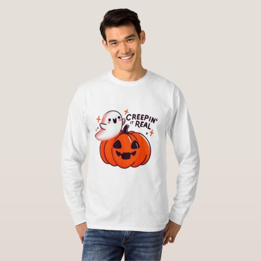 Creepin’ It Real - Vriendelijke Ghost & Pumpkin T-shirt (Voorkant volledig)