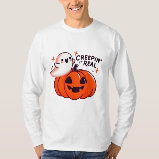 Creepin’ It Real - Vriendelijke Ghost & Pumpkin T-shirt (Voorkant)
