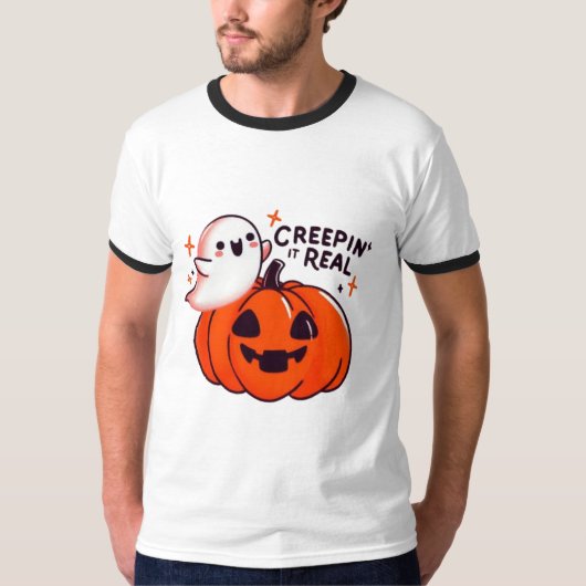 Creepin’ It Real - Vriendelijke Ghost & Pumpkin T-shirt (Voorkant)