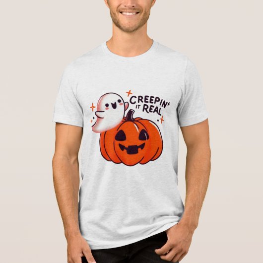 Creepin’ It Real - Vriendelijke Ghost & Pumpkin Tri-Blend Shirt (Voorkant)