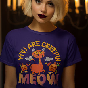 Creepin Meow Grappig Halloween Kat T-Shirt
