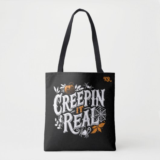 Creeping It Real Halloween Retro Tekst Tote Bag (Voorkant)